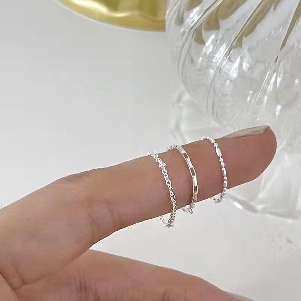 925 sterling silver superfine soft chain ring simple ring stacking ring