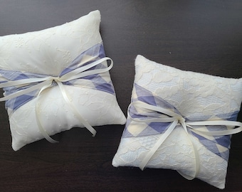 Wedding cushion '' Lily '' in lace and checkered patterns