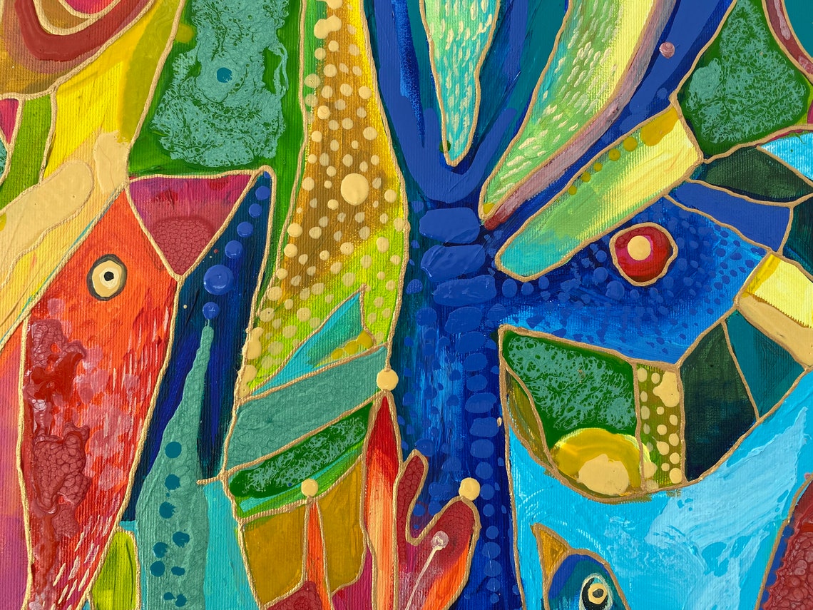 Painting 70x50 Cm Wall Decor Liquid Paint Mixed Technique Etsy