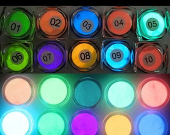 Im Dunkeln leuchtende Pulverfarben (10 Stück) fluoreszierend Farbpigmente zum Basteln, für Epoxidharz und Nail Art
