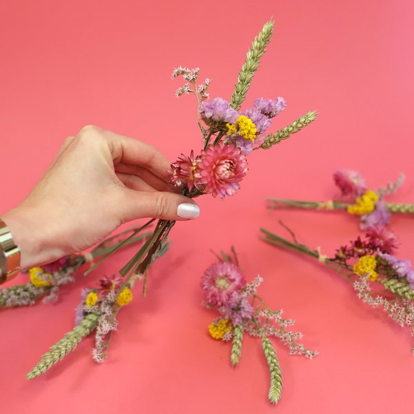 Mini Bouquet Trockenblumen - kleines Gastgeschenk für Hochzeit, Taufe & Geburtstag - Blumenstrauß mit getrockneten Blüten