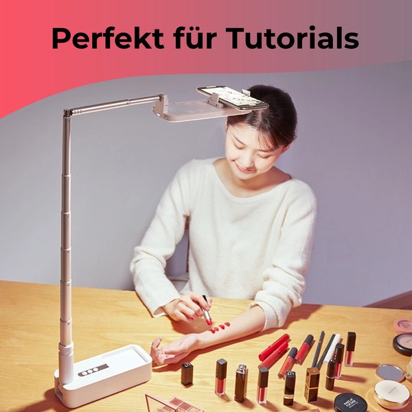 Multifunktionales Handystativ für DIY Tutorials mit Licht - Stativ mit Vogelperspektive perfekt für Crafting & DIY Videos