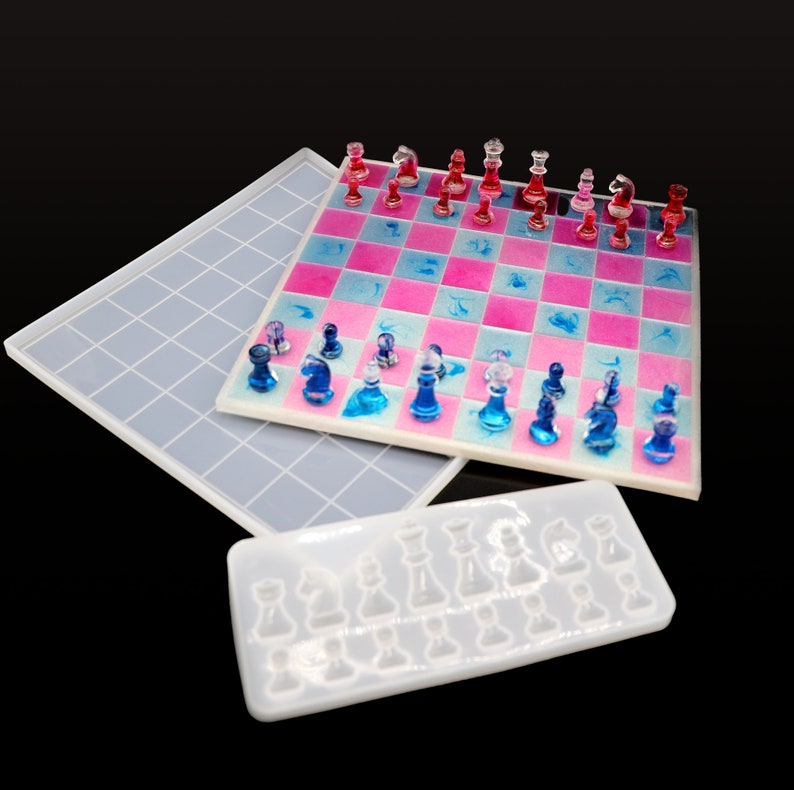 Silikonform für Epoxidharz Schach / Schachbrett mit Figuren für Kunstharz & Gießahrz bild 1