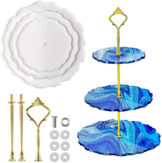 Komplettes Etagere Selber Machen Set mit Silikonformen und Halterung für Epoxidharz / Kunstharz / Resin Art (14Teile)