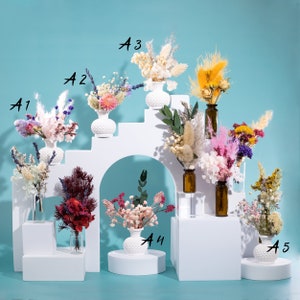 Mini Blumenstrauß mit Vase und Geschenkbox - Geschenk für Geburtstag, Taufe und als kleines Dankeschön - Trockenblumen Dekoration