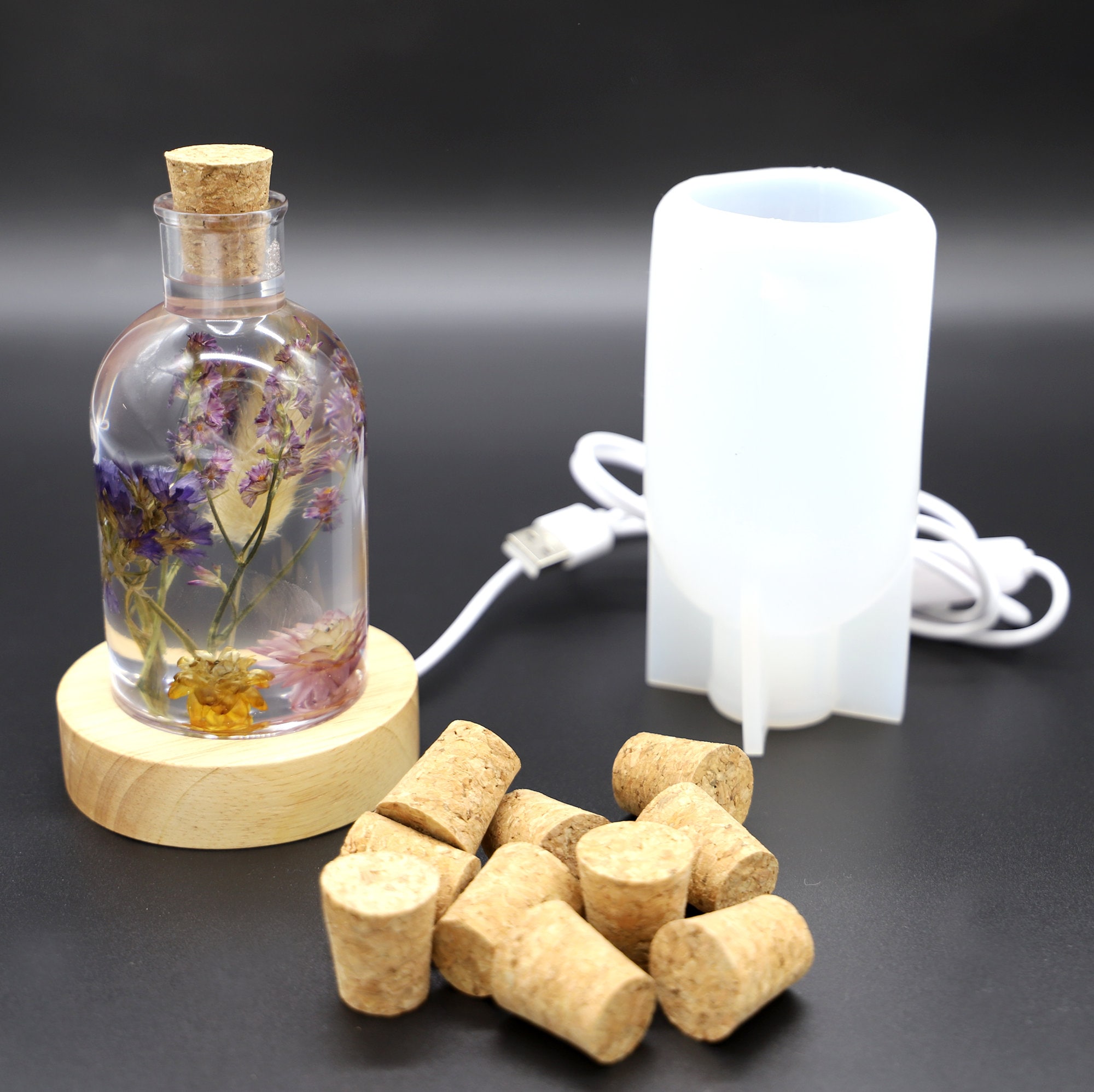 6 Stück LED Display Sockel Mit Silikonform - Runde Basis Für Harzlampen