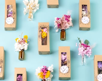 Mini Bouquets mit Miniatur Vase und Geschenkverpackung - Trockenblumen Geschenk für Ostern und zum & Muttertag - Geschenk Klein