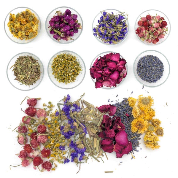 Getrocknete Blüten (Rosen, Lavendel, Kamille, Amarant uvm.) Set mit 8 verschiedenen Blumen für Seifenherstellung, Epoxidharz und Streudeko