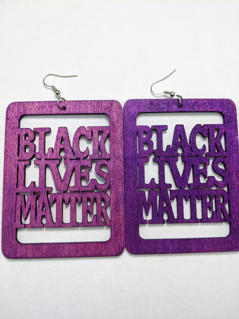 Large 3 BLACK LIVES MATTER Purple Wooden Dangle Drop Earring Fashion Jewelry