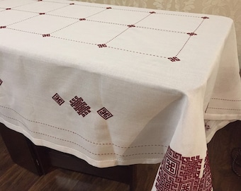 Christmas White ukrainian tablecloth - Easter tablecloth. Wedding gift. Rustic tablecloth.Tapestry tablecloth.Made in Ukraine