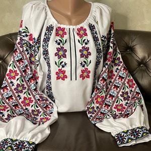 Women’s Vyshyvanka – Handmade Ukrainian Embroidered Blouse with Floral Design