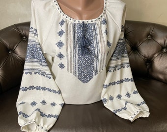 Grey linen Ukraine shirt - Embroidered shirt,Embroidered blouse,Peasant blouse,Vyshyvanka dress,Ukrainian clothing,Women vyshyvanka