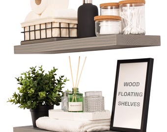 NIUBEST Floating Shelves Large, 23.6 Inch Natural Wood Wall Shelves, Dark Walnut Thick Wall Mounted Shelves for Living Room,Bedroom,Bathroom,Kitchen,Office Decor, Set of 2 (Dark Walnut