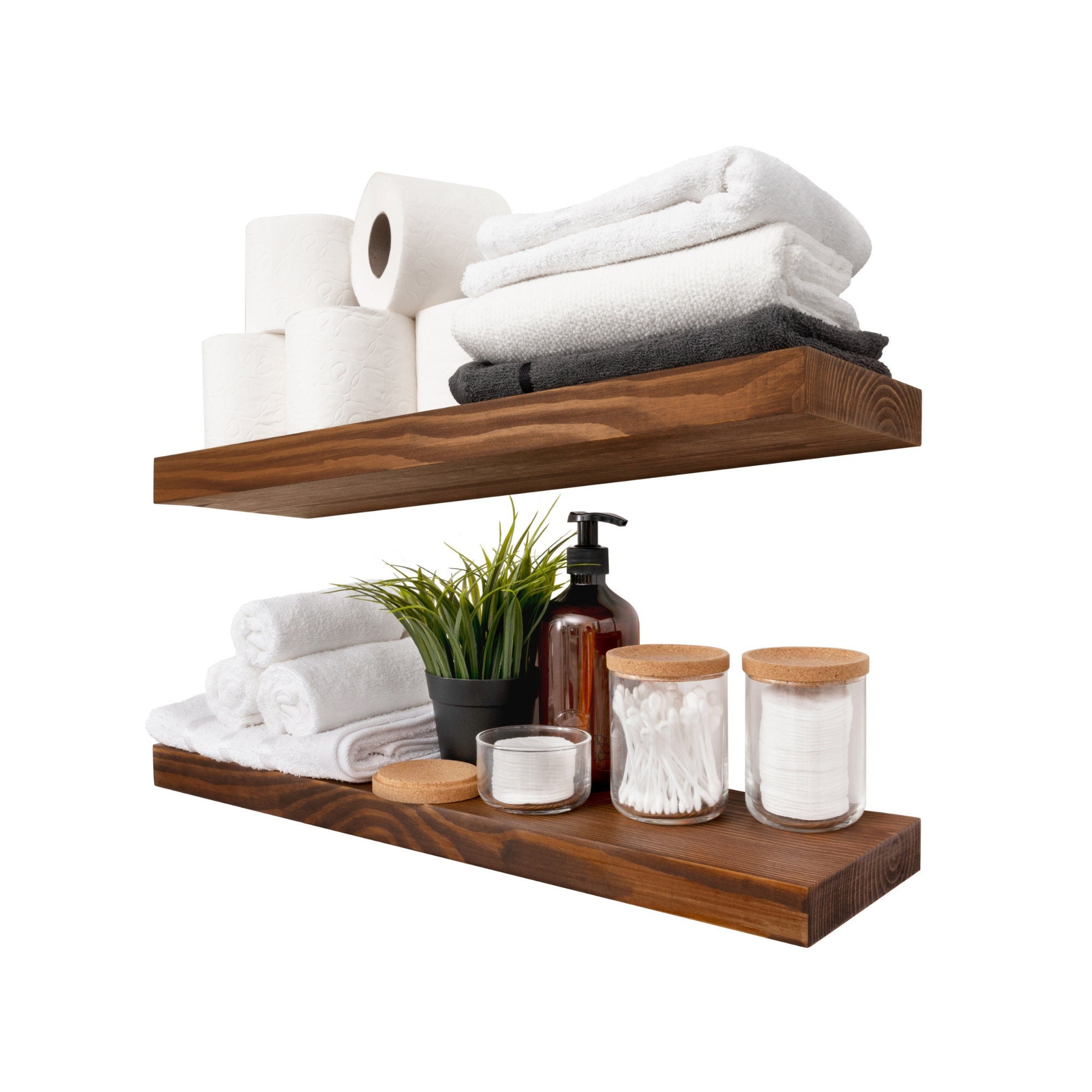 AMADA HOMEFURNISHING Floating Shelves, Bathroom Shelf with Towel Bar, Wall  Shelves for Bathroom/Living Room/Kitchen/Bedroom, Light Brown Shelves Set