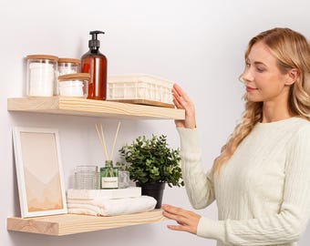 Rustic Wood Floating Shelves (Set of 2): 24 x 6.7 inch, Natural