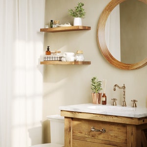 Set of 2 Floating Shelves, Bathroom Shelves for Walls, Solid Wood ...