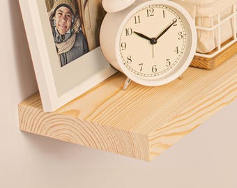 Set Of 2 Rustic Wood Floating Shelves | 16 x 6.7 inch | Extra Wide Wall Shelf | Natural