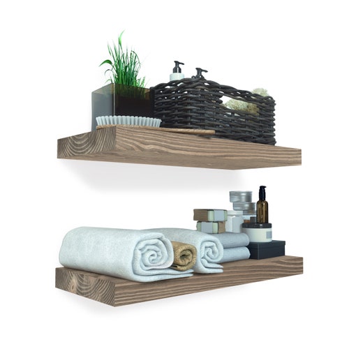 Set of 2 Rustic Wood Floating Shelves 16 X 6.7 Inch Extra Etsy