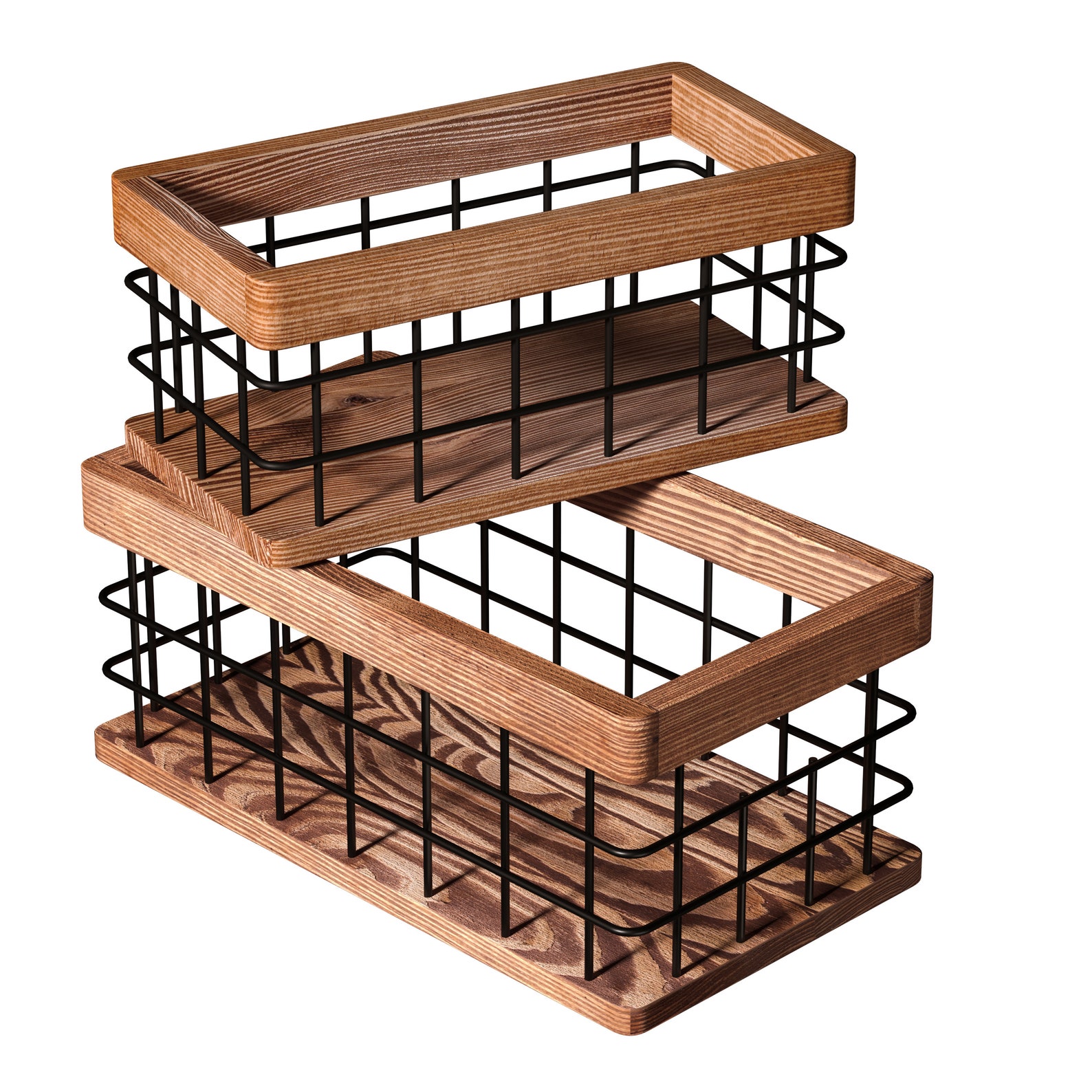 Set of 2 Wood and Wire Baskets Bathroom Toilet Paper Boxes Etsy