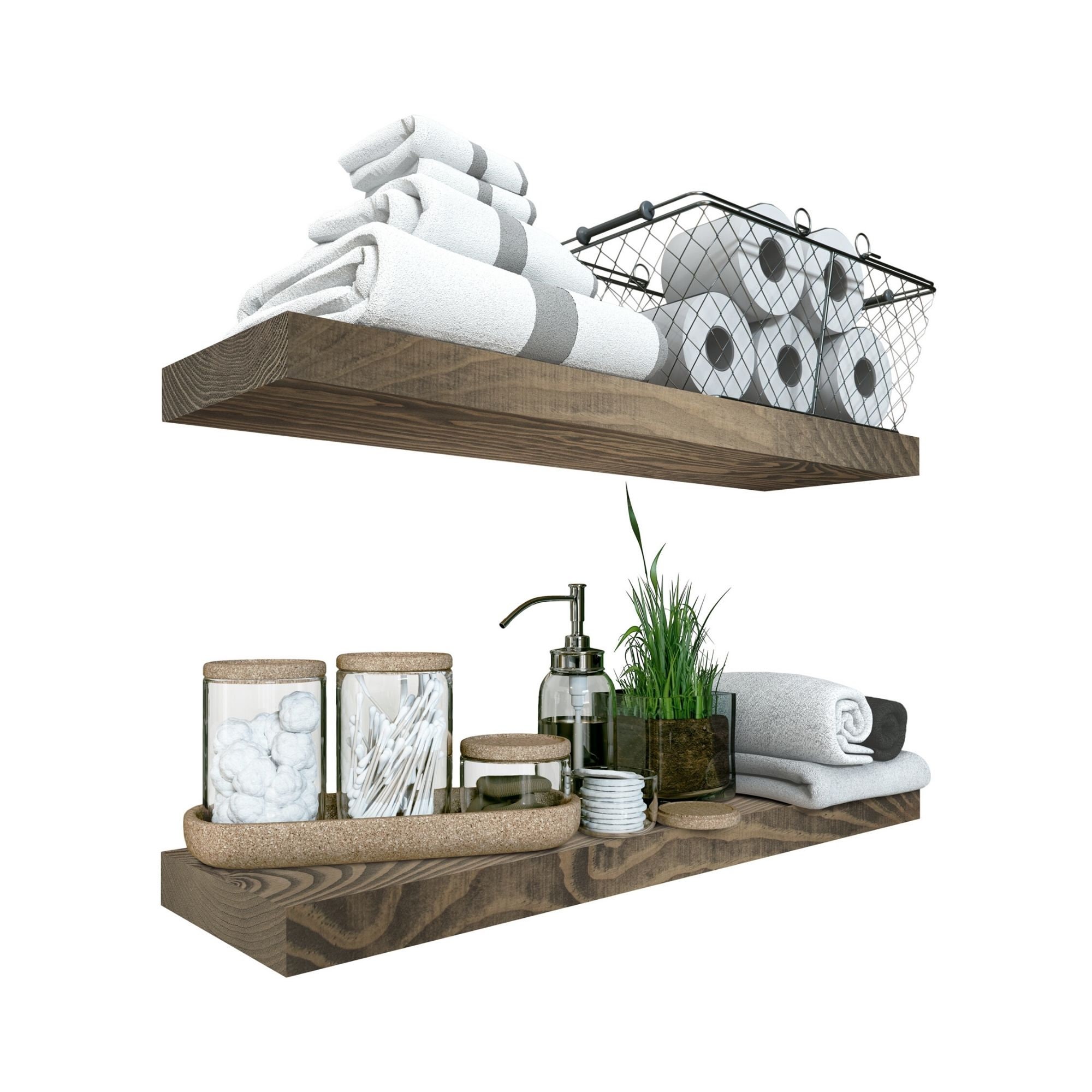 Set Of 2 Rustic Wood Floating Shelves 24 x 6.7 inch Extra Etsy