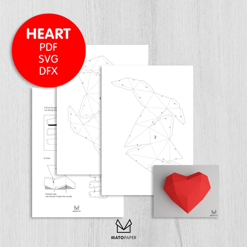 Download Heart Low Poly Sweet 16 Gift Polygonal Heart Papercraft Dxf Diy Geometric Heart Papercraft 3d Host Gift Valentine Heart Svg 3d Origami Papercraft Origami Aabenthus Cbs Dk