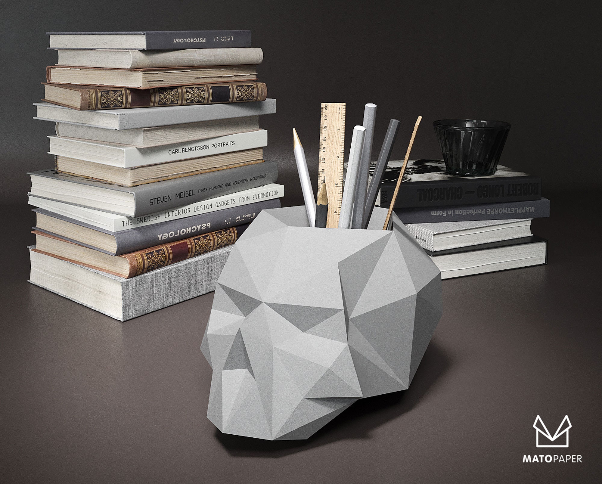 Download Skull pencil box Papercraft 3D DIY SVG DXF low poly | Etsy