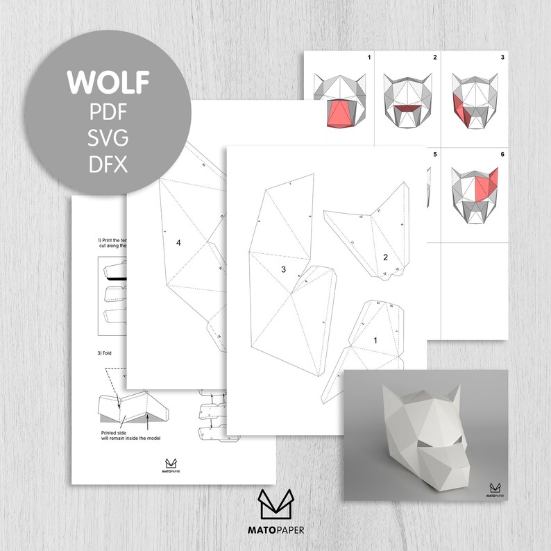 Wolf Mask 3D Low Poly Paper Mask PDF Template Papercraft Etsy