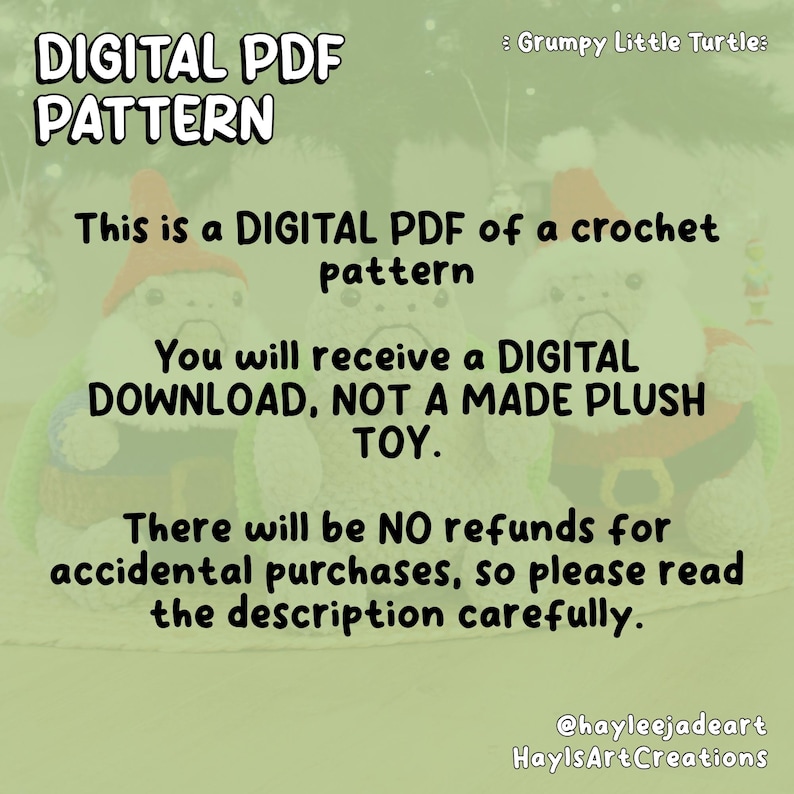 May include: Digital PDF crochet pattern with text that reads "DIGITAL PDF PATTERN". The image shows a crochet pattern for a plush toy. The text also states that it is a digital download, not a made plush toy.