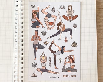 YOGA POSE sticker sheet // aesthetic cute good vibe exercise zen namaste athletic girls stickers for bullet journals, planners, scrapbook