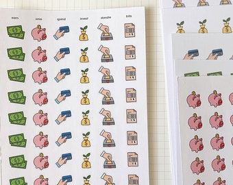 FINANCE mini sticker sheet (7 design options) // cute money pay day saving piggy bank small icon stickers for journal, planner, schedule