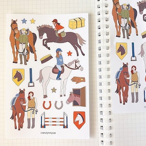Feuille d'autocollants d'Équitation//autocollants esthétiques de jolies filles en fer à cheval d'animaux de ferme équestre pour bullet journals, agendas, scrapbooking
