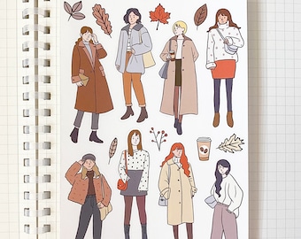 COSY AUTUMN OUTFIT sticker sheet // aesthetic cute chic fashionable beige winter girls for bullet journals, planner, scrapbook, snail mail