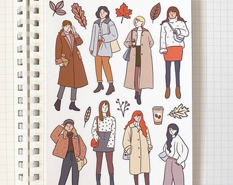 COSY AUTUMN OUTFIT sticker sheet // aesthetic cute chic fashionable beige winter girls for bullet journals, planner, scrapbook, snail mail