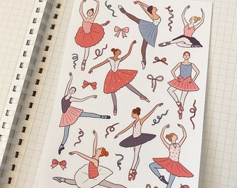 BALLERINA sticker sheet // aesthetic cute fashionable ballet dancer girls stickers for bullet journal, planners, scrapbook, notebook, laptop