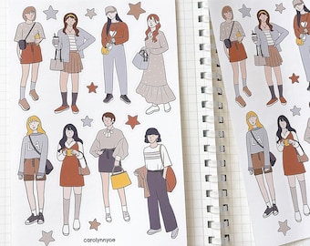 CUTE BEIGE OUTFIT sticker sheet // aesthetic neutral simple fashionable ootd casual lookbook girl for bullet journal, planner, scrapbook