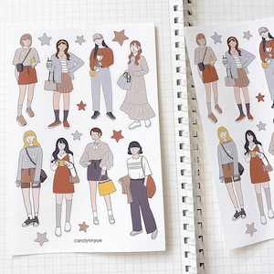 CUTE BEIGE OUTFIT sticker sheet // aesthetic neutral simple fashionable ootd casual lookbook girl for bullet journal, planner, scrapbook image 1