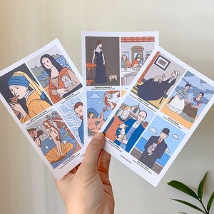 Hoja de pegatinas con 12 PINTURAS FAMOSAS // Juegos de palabras estéticos y divertidos, bellas artes clásicas con pegatinas de mascotas para cuadernos, agendas, álbumes de recortes y computadoras portátiles