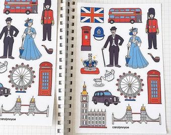 LONDON sticker sheet // aesthetic british united kingdom travel big ben royal landmark UK sticker for bullet journal, planner, scrapbook