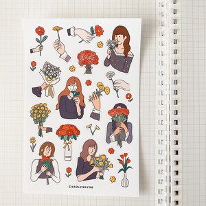 NIEDLICHER FLORISTEN Stickerbogen // ästhetischer Blumen Blumengesteck Blumenstrauß Hände Mädchen Aufkleber für Bullet Journal, Planer, Scrapbook