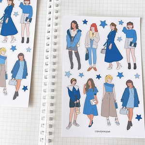 Foglio di adesivi FASHIONABLE BLUE OUTFIT // lookbook per ragazze carine ed estetiche per bullet journal, planner, album, posta ordinaria