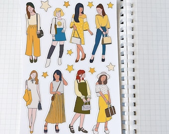 FASHIONABLE YELLOW OUTFIT sticker sheet // aesthetic cute ootd summer lookbook girls for bullet journals, planner, scrapbook, snail mail