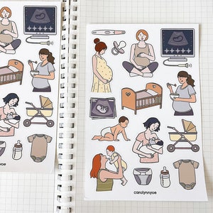 Feuille d'autocollants GROSSESSE ET MATERNITÉ//autocollants esthétiques de maternité pour bébés mignons pour les nouvelles mamans pour bullet journals, agendas, scrapbooking