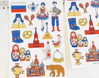 RUSSIA sticker sheet // aesthetic Russian icons landmark culture travel matryoshka sticker for bullet journal, planner, scrapbook, laptop