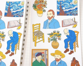 VAN GOGH sticker sheet // aesthetic art painter famous classic painting artist portrait for bullet journals, planners, scrapbook, laptop