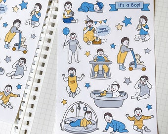 BABY BOY sticker sheet // aesthetic new moms cute children kids pregnant maternity mother stickers for bullet journals, planners, scrapbook