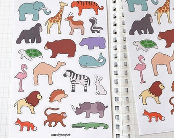 WHIMSICAL ZOO sticker sheet // aesthetic cute nursery nordic minimalist animal wooden block style for bullet journals, planners, scrapbook