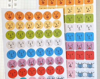 54 MOODS mini sticker sheet (2 shape options) // aesthetic cute fun face emoji expression stickers for bullet journals, planners, trackers