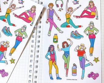RETRO AEROBICS sticker sheet // aesthetic fashionable fitness workout 90s 80s 70s girls for bullet journals, planner, scrapbook, snail mail