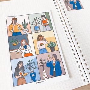 Folha de adesivos quadrados POP PLANT // adesivos estéticos fofos e modernos com plantas e garotas para bullet journals, planejadores, scrapbooks, laptops