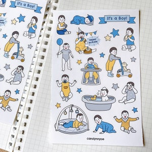 Folha de adesivos para BEBÊ MENINO // adesivos estéticos para novas mães, crianças fofas, grávidas, maternidade, para diários, planejadores, scrapbooks